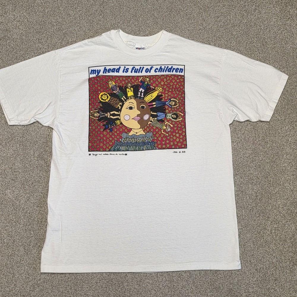 Vtg 1988 Kiki Suarez "My Head Is Full Of Children" Single Stitch Art T-Shirt XL